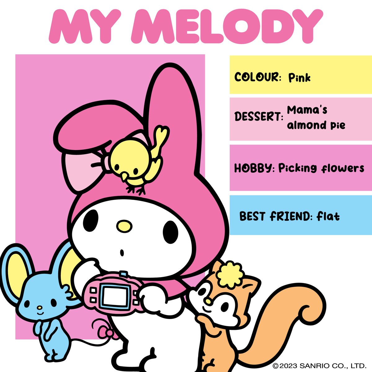 WeRHelloKitty's tweet photo. Welcome to our #FriendoftheMonth!
Did you know that #MyMelody 's hobby is picking 🌼🌷🌹?

Tag a friend who loves flowers in the comments ⬇️

#HelloKittyandFriends #Sanrio #CharactersIntro https://t.co/cRsbhd5pKe
