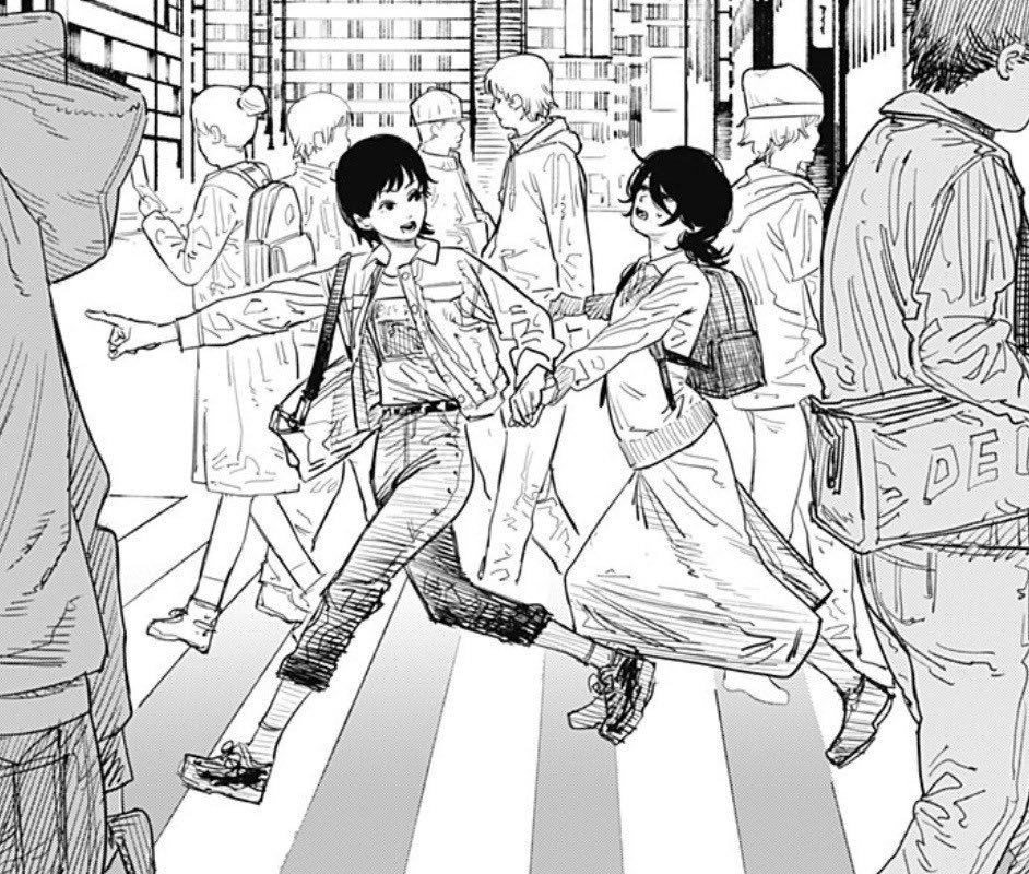 shinigamind's tweet photo. date idea: we run together and feel happy before fujimoto destroys our lives #chainsawman115 https://t.co/tIarCwf8AM