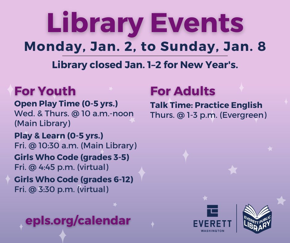 eplsdotorg's tweet photo. Check out what's happening at the library this week! More info at https://t.co/VfdfpGbMT6.
#EverettWA #GoodThingsHappenHere https://t.co/f4MOX1xwot
