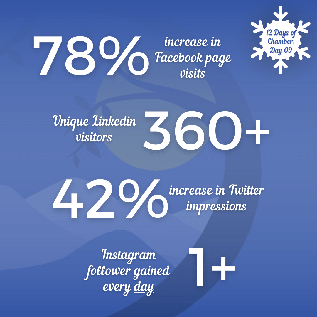 BooneNCChamber's tweet photo. Thank you for following along with the 12 Days of Chamber! ๐
We are excited to highlight some 2022 social media stats. We couldn't have done this without YOU, our followers!
#12daysofchamber #boonenc #keepthecheerhere https://t.co/t0Rw7El2z9