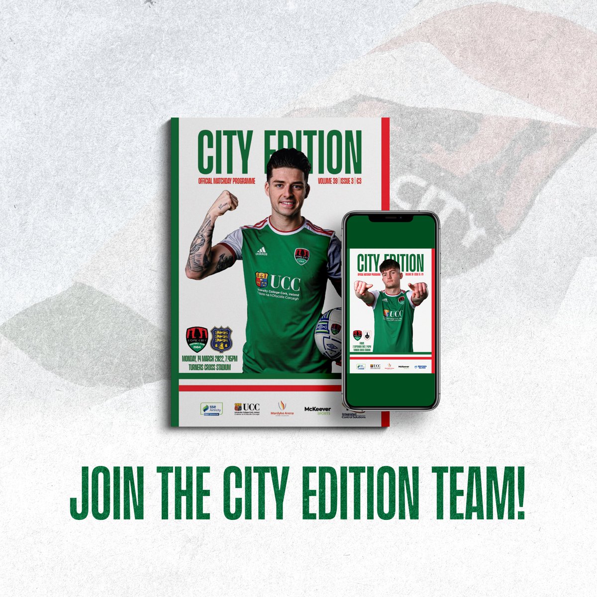 City Edition is looking for volunteers for the 2023 season! Whether you're a writer, designer, stats wizard, historian, or more, City Edition can use your skills. 🤝 Get in touch at cityedition@corkcityfc.ie! 📧 #CCFC84