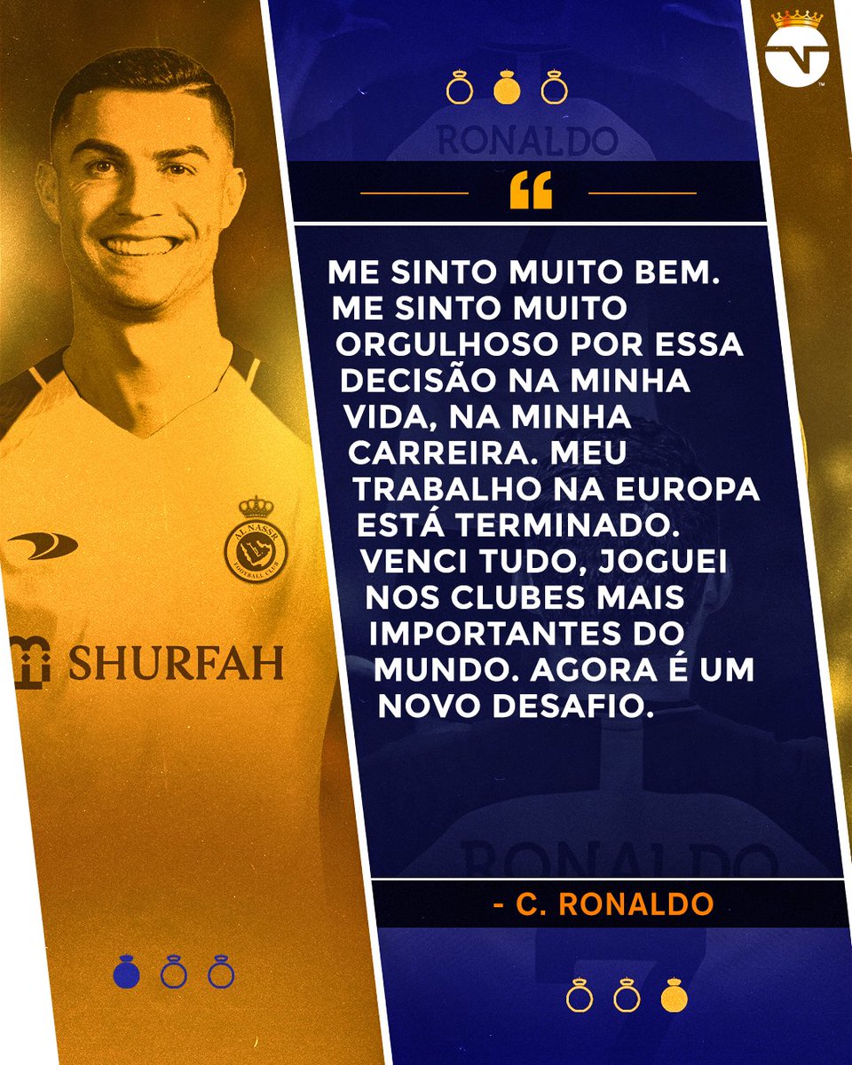TNTSportsBR's tweet photo. "MEU TRABALHO NA EUROPA ESTÁ TERMINADO." 🗣️ Cristiano Ronaldo confirmou o adeus do futebol europeu durante apresentação no Al Nassr. Vai fazer falta na #CasaDaChampions... 🥺 https://t.co/uXGjAkEJpi