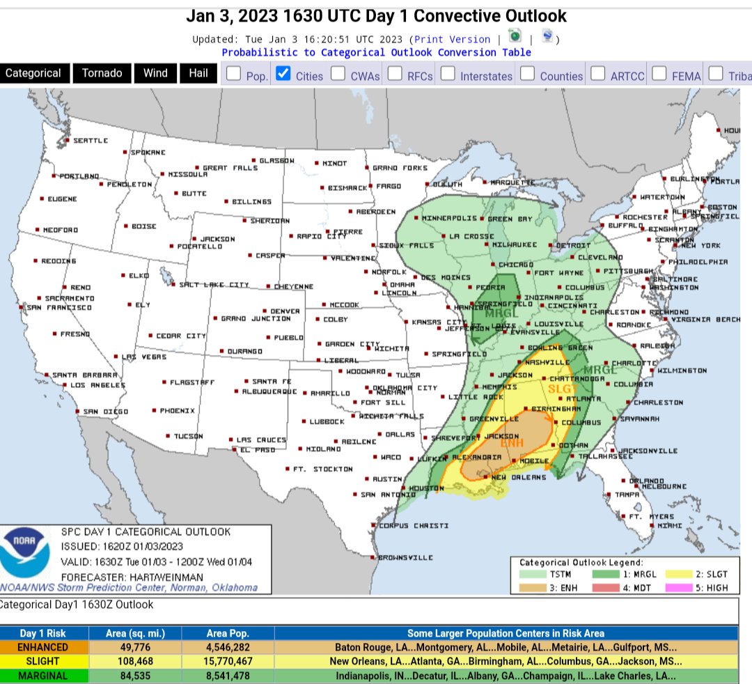 Str8OuttaIowa's tweet photo. Storm Prediction Center Outlook for Tue. 20230103 @SuezenIncognito @LBrooksRD @MargaretAUGrad @Phishfsn519 @brendaslynn @thog3 @wbwell @kmccormick0609 @TrippHinkle @CFullman30 @AUTigerBloggin @BlueDog1939 @USMClawfirm @Soulman8270 @Moore73Shan @StuntmanReal @Tiger3P @WhigBiskey https://t.co/dkrEuotXoo