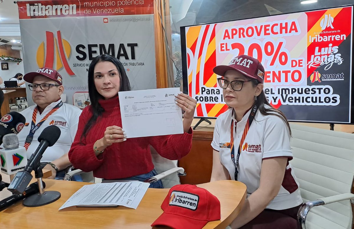 #3Ene Yolibeth Nelo, Gte. Gral. <a href="/SEMATIribarren/">SEMAT Bolivariano</a>: "Queremos iniciar el 2023 informando a todos los contribuyentes administrados del municipio cuáles son los estímulos y políticas fiscales por orientaciones del Alcalde <a href="/LuisJonasReyes/">Luis Jonás Reyes</a> que vamos a surtir desde este momento".