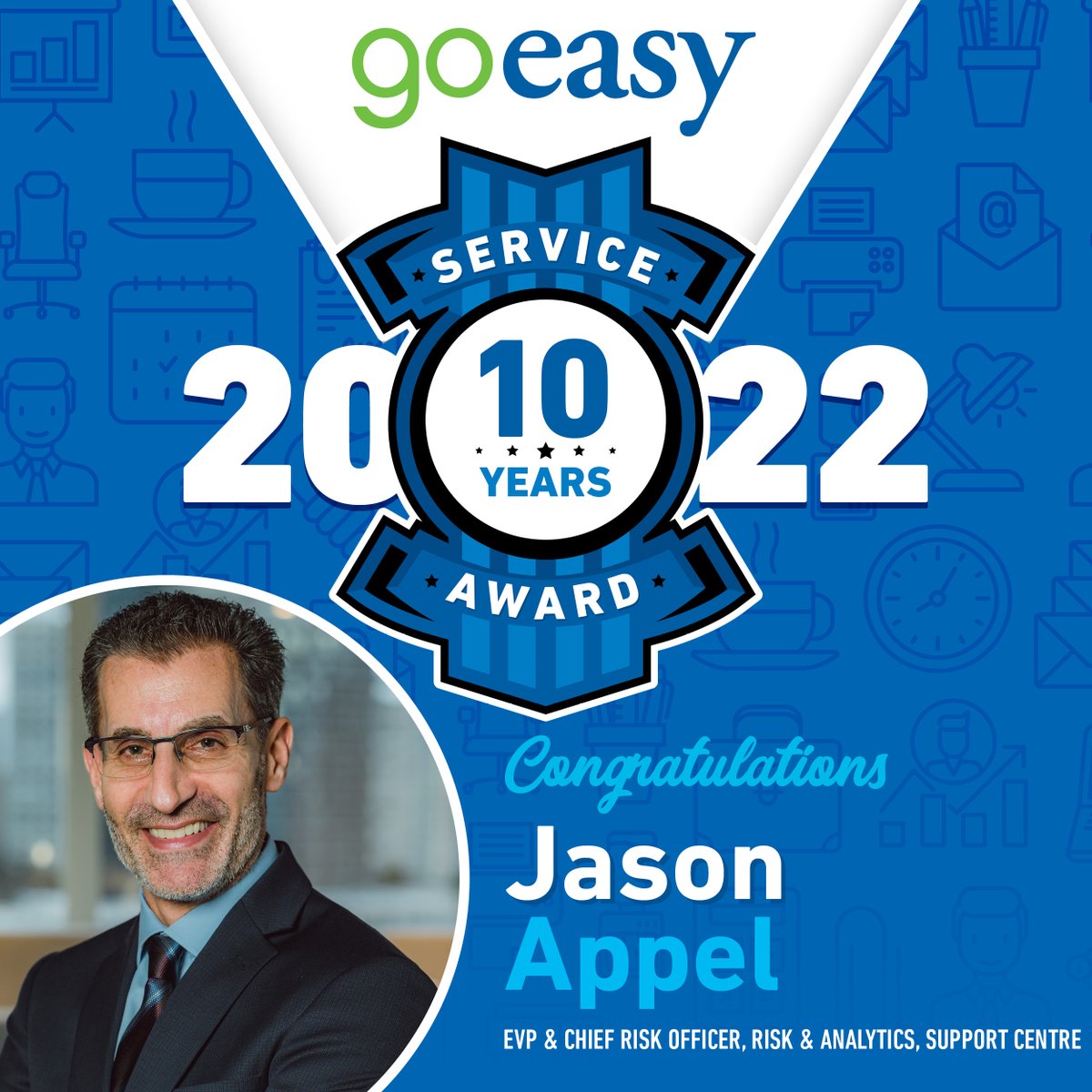 #Congratulations to Jason Appel who’s celebrating 10 years at goeasy! His dedication &amp; passion to our business not only make him a strong asset to the team but also an incredible leader. #Thankyou for your contributions over the past decade. #wearegoeasy #employeeappreciation
