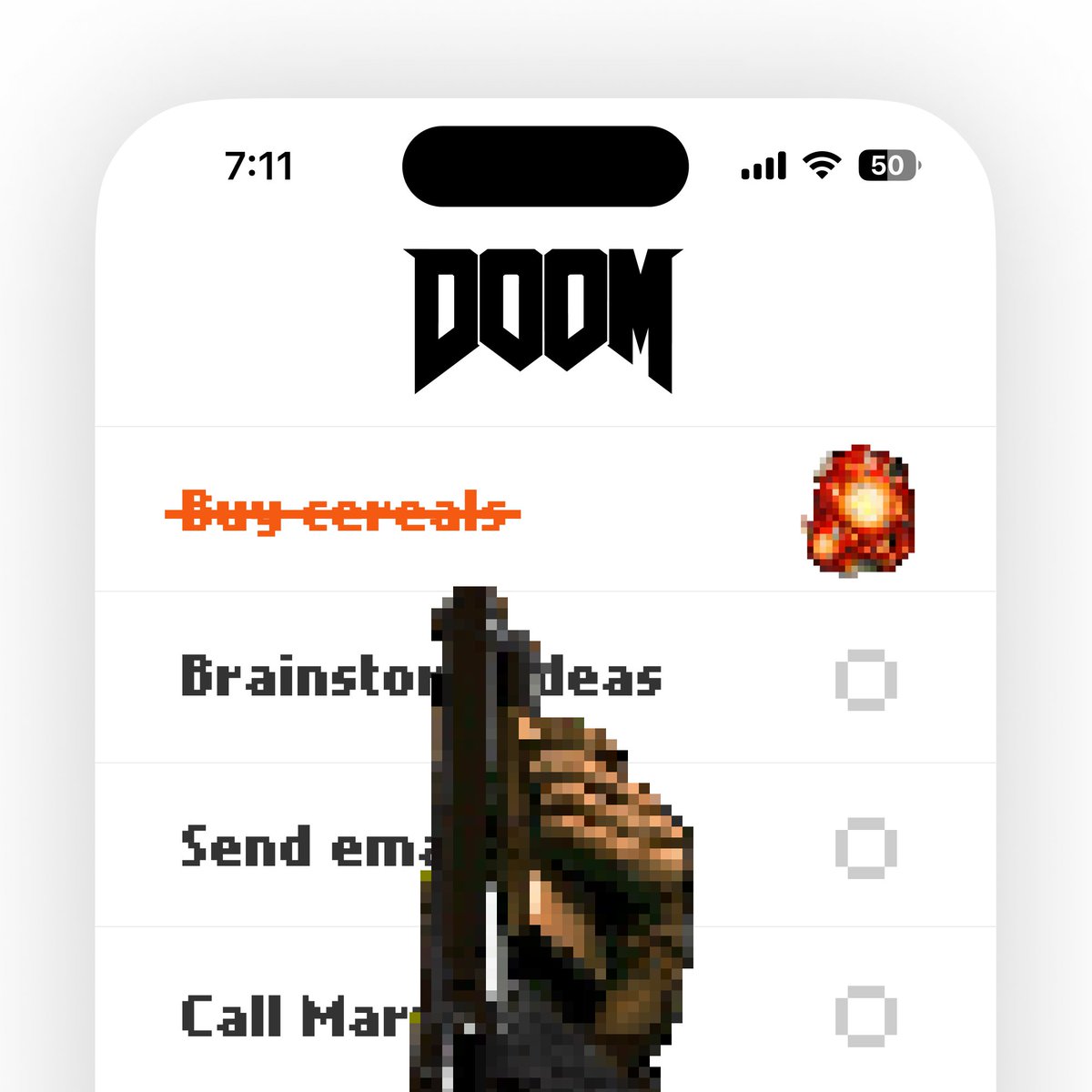 laurentdelrey's tweet photo. a to-do app called doom https://t.co/CskG2soZR6