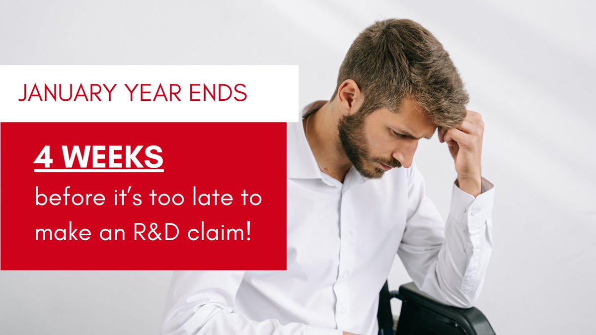 Have a client with a JANUARY Year End?

They have JUST 4 WEEKS to make an R&amp;D claim.

Miss it, and they’ll lose their claim.

Don’t wait, act now.

#accountingandaccountants #uksmallbusiness #uktax