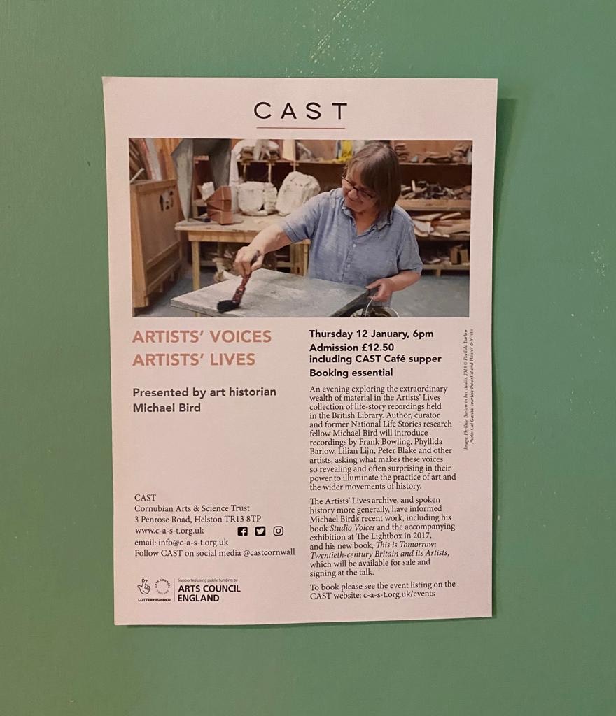 CASTCornwall's tweet photo. Next week, we welcome writer and art historian Michael Bird for ARTISTS' VOICES, ARTISTS' LIVES

Thursday 12 January, 6pm
Admission £12.50 including CAST Café supper

Booking essential https://t.co/rCP1G8XZzH

#castcornwall #helston #cornwall #artiststalk https://t.co/CL1t5FvsSL
