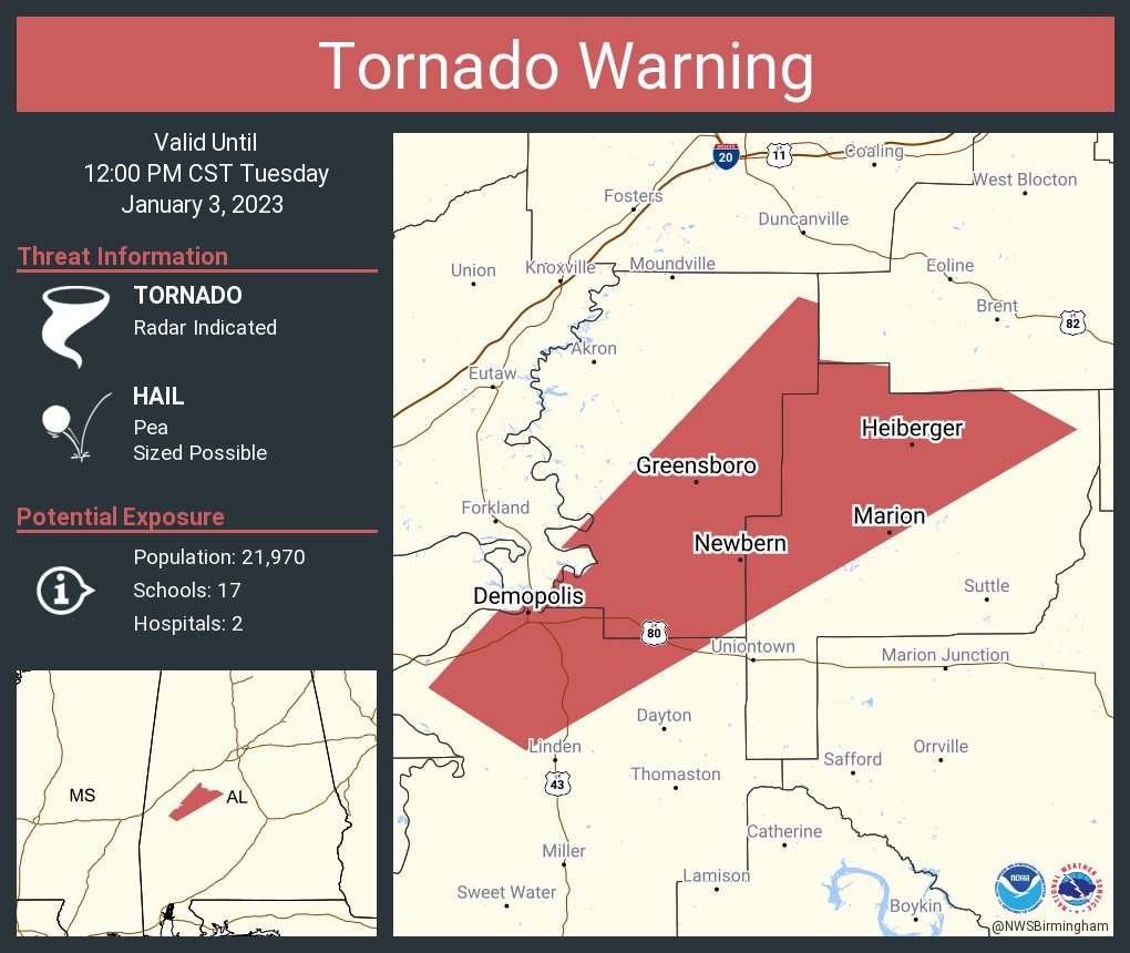 NWStornado's tweet photo. Tornado Warning including Demopolis AL, Marion AL and  Greensboro AL until 12:00 PM CST https://t.co/yVVG7jKu0l
