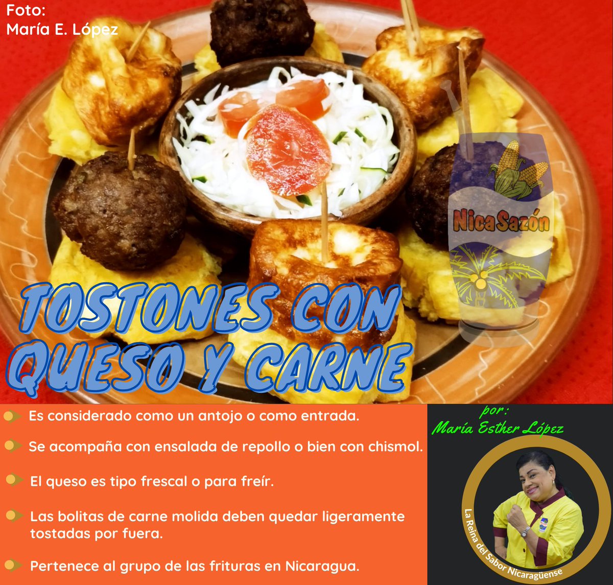 MariaEstherNica's tweet photo. NicaSazoneros conozcamos, consumamos y promovamos la gastronomía nicaragüense.
😋Tostones con queso y carne
📽️https://t.co/X0CRdbtmWB
#PolloRico https://t.co/gskxWZaKn7