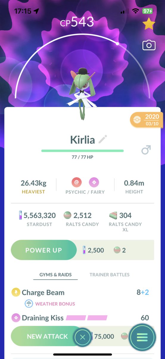 Steer83's tweet photo. @brandontan91 I’ve got a costume Kirlia with the legacy move draining kiss. https://t.co/QiCiNFoIFz
