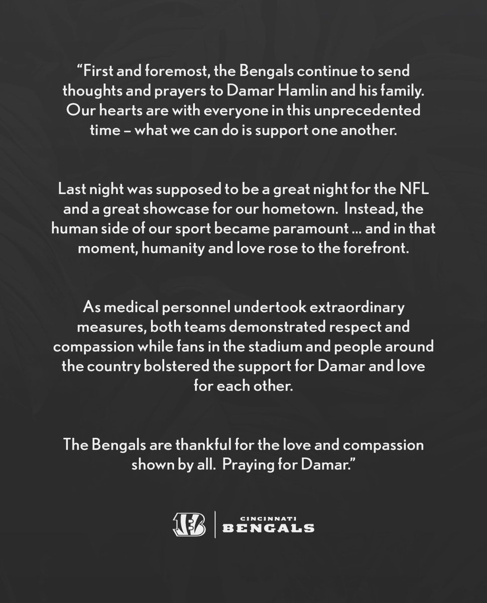 TanyaORourke's tweet photo. Statement from the #Bengals #PrayersForDamar https://t.co/K526yIqfte