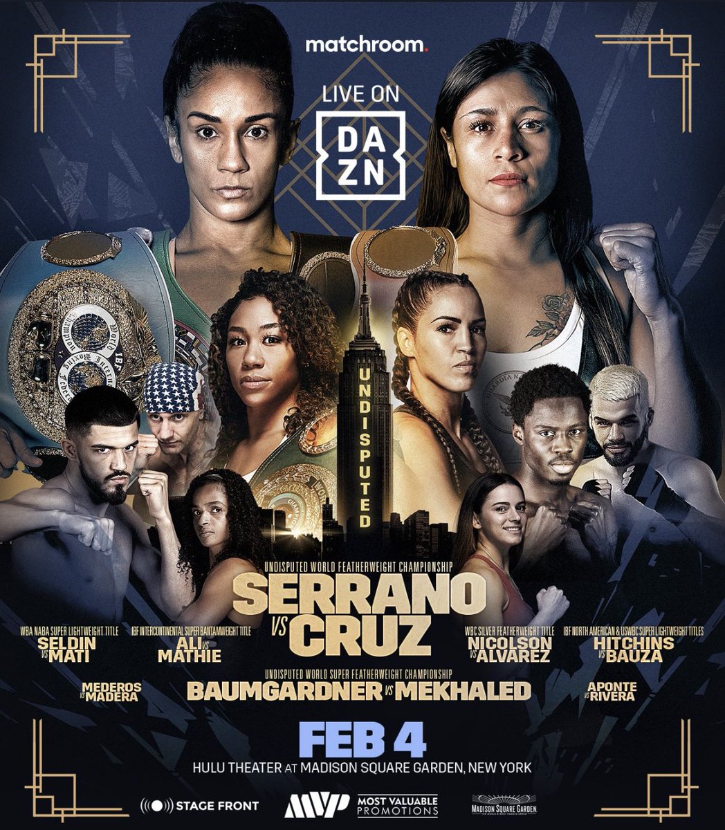 BestWomensBSP's tweet photo. This card is 🤤🤤🔥🔥 #SerranoCruz #BaumgardnerMekhaled #undisputed #AliMathie #NicholsonAlvarez
@DAZNBoxing @MatchroomBoxing @TheGarden 🥊
#womensboxing #boxing https://t.co/GNq24itYMW