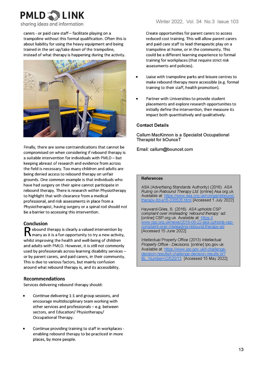 My article has been published! Thank you so much to @PMLDlink for letting me contribute about my social enterprise @bounceot and using #reboundtherapy as an #OccupationalTherapist 😃🥳chuffed at this achievement 📖 🖊 💻 💡 @RCOT_PLD @rcot_ssip @ScotBoardCSP @RCOTScotEastern