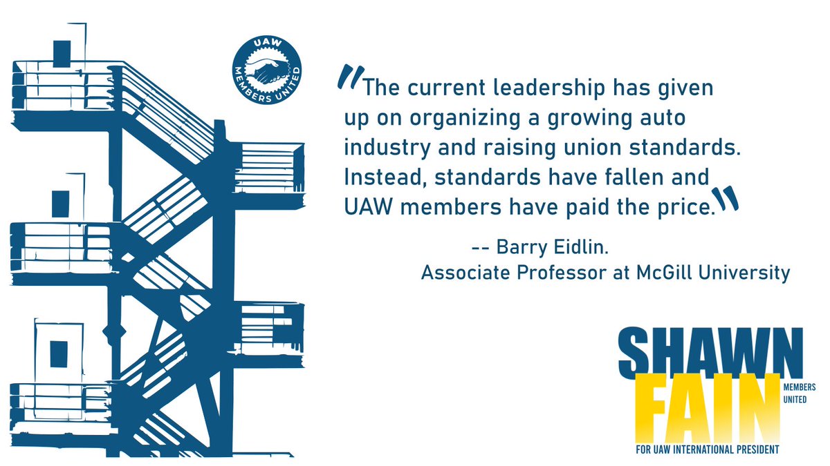 uawmembers's tweet photo. 🧵 Barry Eidlin -- an associate professor at McGill University and a former member of UAW Local 2865 -- shared his thoughts on our union leadership's failure to protect the jobs and standard of living for autoworkers... https://t.co/B9zPDvAfUf