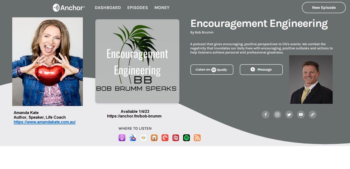bobbrumm's tweet image. The Encouragement Engineering podcast offers listeners the ability to combat the negativity that inundates our daily lives with a positive perspective and positive actions. Our guest Wednesday, January 4th will be Amanda Kate. #nature #kinesiology #natural #positive