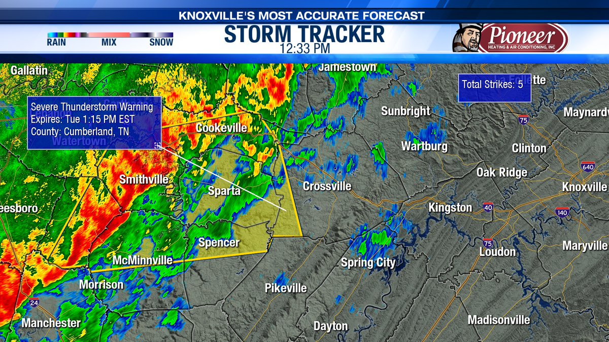MAutovinoWx's tweet image. A Severe Thunderstorm Warning has been issued for Cumberland County through 1:15 pm ET (12:15 CT).  60 mph wind speeds will be expected with this storm - be sure to head indoors!  #TNwx #WATEwx