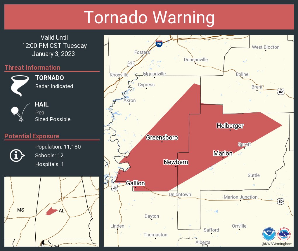 NWStornado's tweet photo. Tornado Warning continues for Marion AL, Greensboro AL and  Newbern AL until 12:00 PM CST https://t.co/ZqTEY1gidb