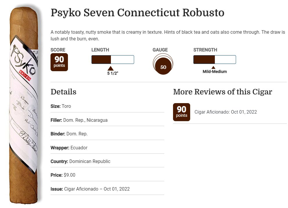 New year, same great Psyko Seven Connecticut Robusto - Kicking off 2023 with a 90 point review from Cigar Aficionado

#venturacigar #premiumcigar #cigarlife #psykoseven #cigars #cig #cigarcollector #cigarring #cigaroftheday