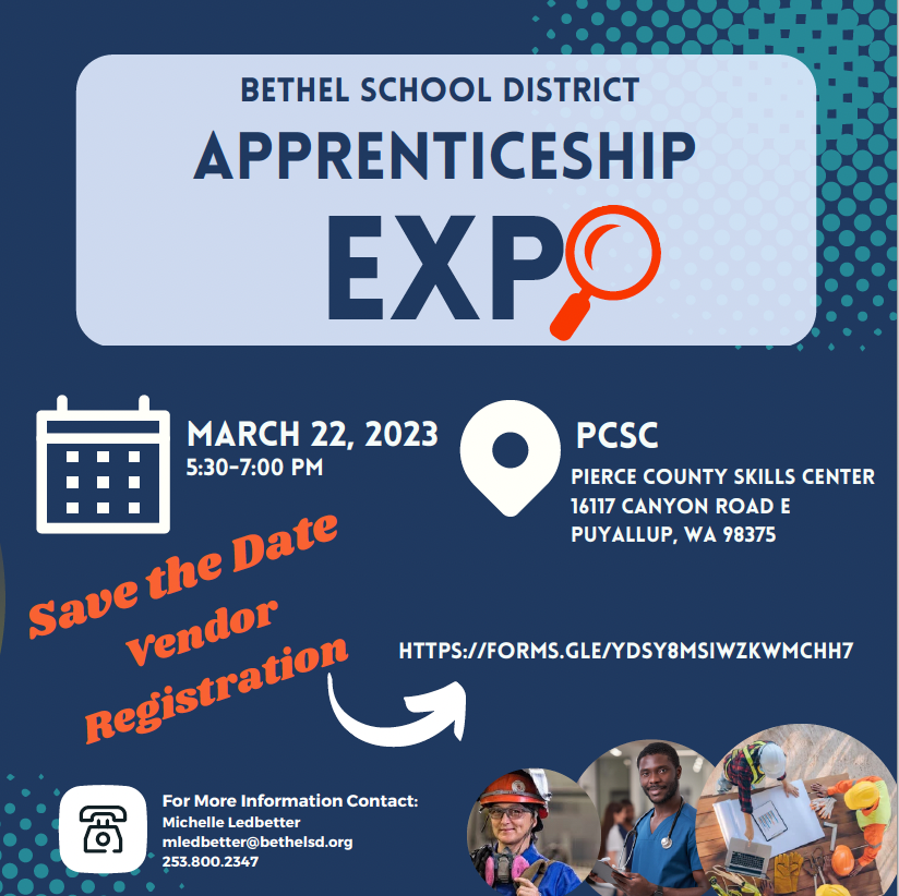 We are excited to announce our annual Apprenticeship Expo 3/23/23 at the PCSC from 5:30-7p. We are committed to promoting opportunities available through Apprenticeships for all 9-12th graders. Save the Date and a live link to the registration, forms.gle/AzgAX6hvpEbnDj…
#BethelCTE