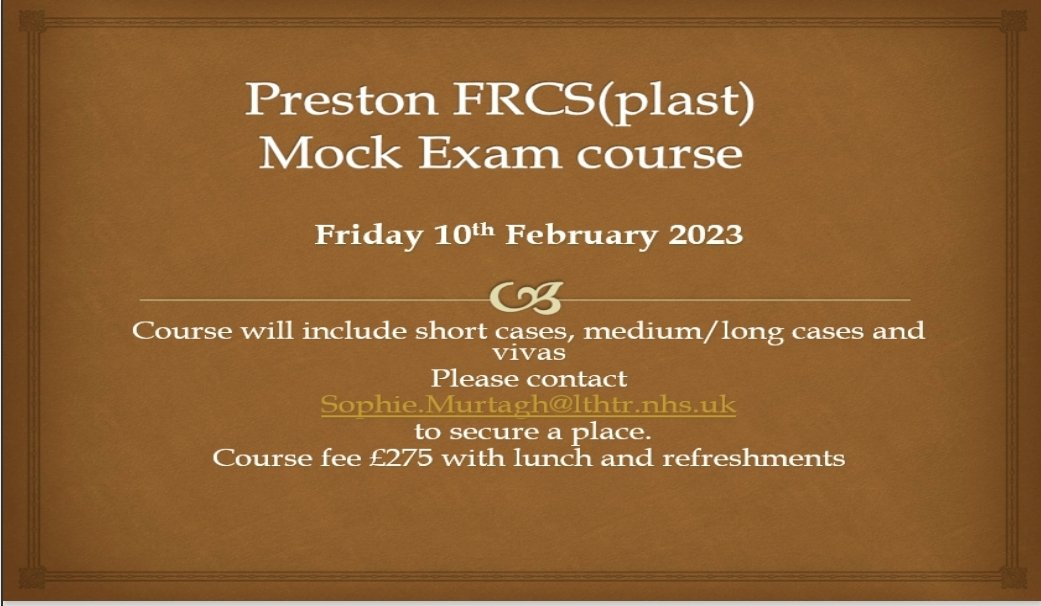 <a href="/PLASTAUK/">PLASTA</a> <a href="/plasticstrainee/">ICOPLAST Trainees</a> <a href="/IRadotra/">Ishan Radotra</a> <a href="/Kavit_Amin/">Kavit Amin</a> <a href="/NikitaJoji/">Nikita Joji</a> and for those interested....We are glad to re launch our FRCS preparatory course, face to face, with patients! 
Limited spaces....so, get in touch soon.