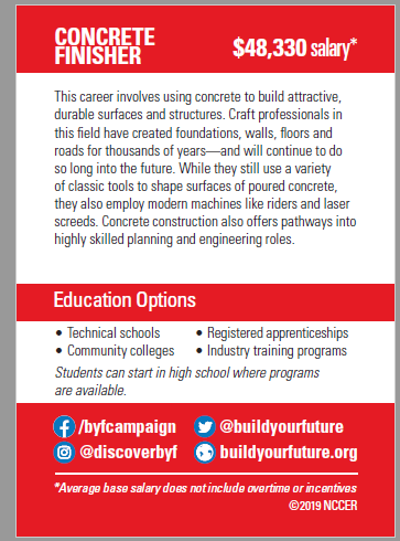 forge_yourpath's tweet photo. Concrete finishers build foundations, floors, walls, roads and other structures that are made using concrete. This job offers the opportunity to spend your career doing interesting and important work! @BYFcampaign     

#makingtradescoolagain #forgeyourpath #shareatrade https://t.co/Abb3ux8m0A