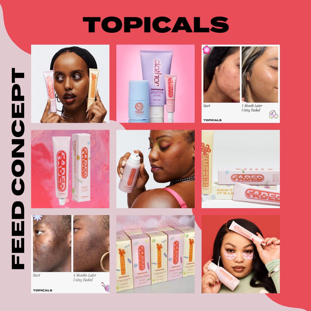 bycsih's tweet photo. Finally, I created a feed concept for the @topicals Instagram feed. Before-and-afters are one of the biggest ways to engage new customers. Encouraging customers to create their own user-generated content can be incentivized with discount codes and giveaways. Pictures don't lie! https://t.co/pyaqTk2Jiw