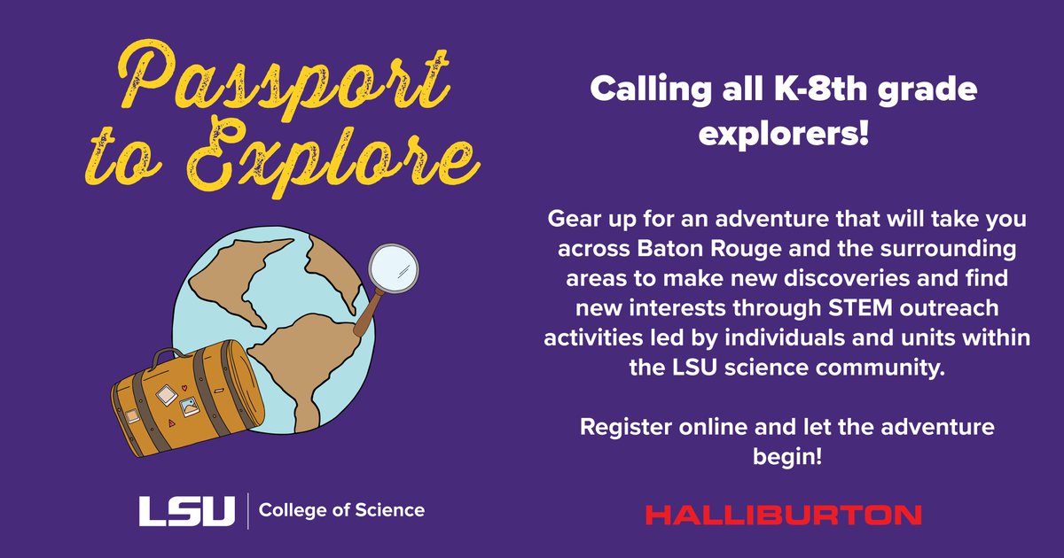 Welcome onboard our 𝗡𝗘𝗪 year-long program for young explorers! 🛫💼
Starting in Jan, students in K-8th can participate in science outreach activities “destinations”, and earn virtual stamps to win prizes at the end of 2023 
For registration and more 👉 bit.ly/3FGPSW