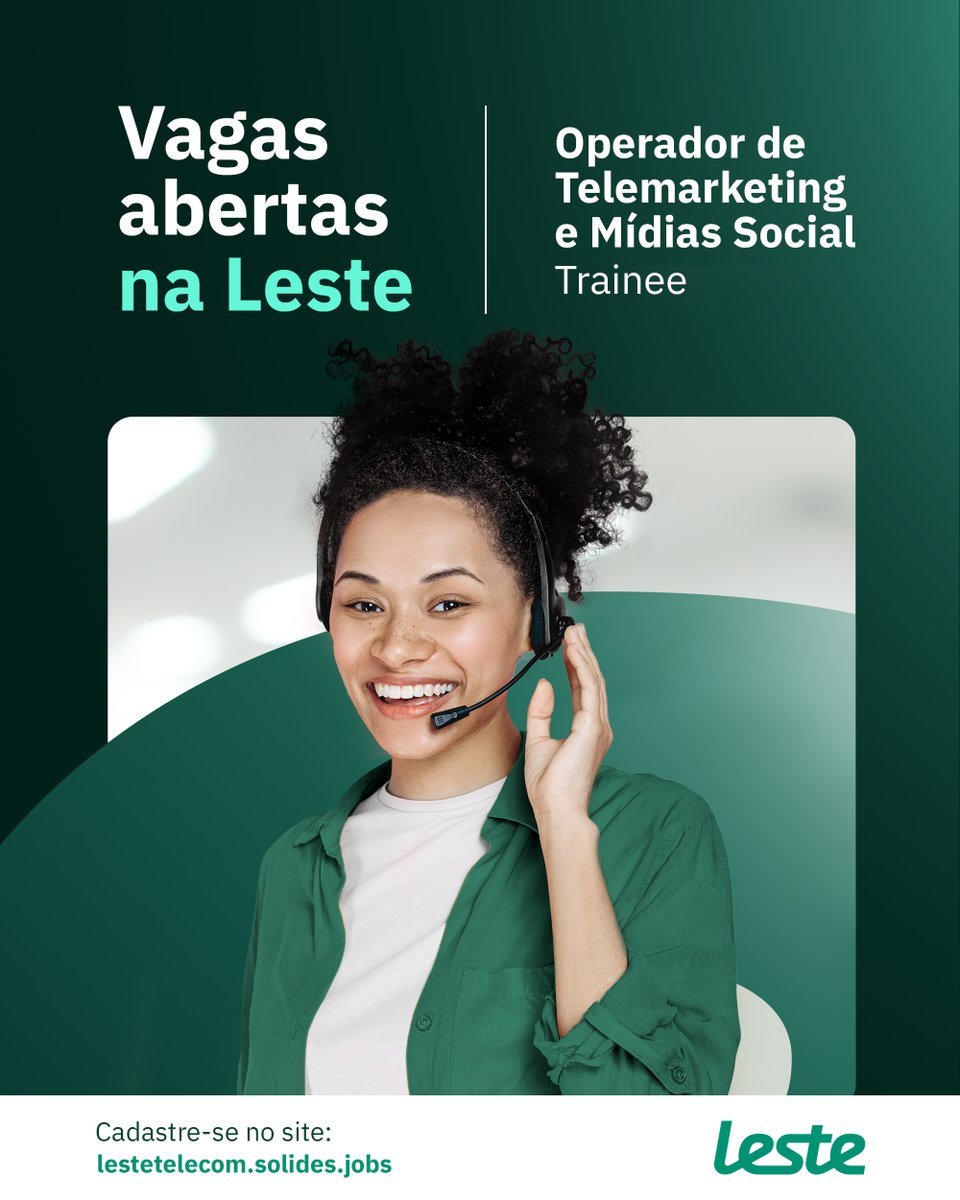 lestetelecom's tweet photo. Quer fazer parte do Time Leste?
Já acessa o link abaixo e veja qual vaga foi feita pra você! 👇💚👇
https://t.co/2Ptcgz9jLK
2023 é o seu ano, aguardamos você aqui💚
#VemPraLeste #vagasabertas #trabalheconosco https://t.co/38V09Ffb6a