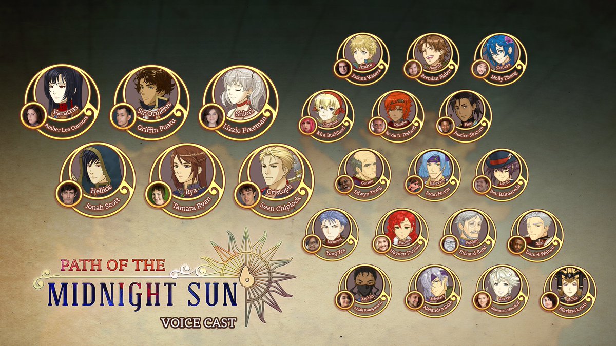 StudioDaimon's tweet photo. Get ready for the launch of 'Path of the Midnight Sun' in just 7 days! 🌟 

🎙️ We are excited to announce the main voice-over cast for the game!
These amazing talents have brought our characters to life in a truly special way!
#PotMS #indiedev #voiceover https://t.co/LijQTM2ntW