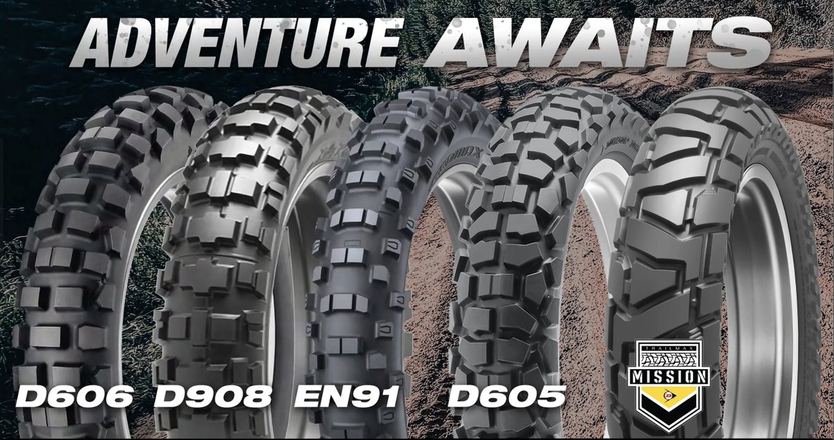 RideDunlop's tweet photo. Adventure Awaits with the Dunlop D606, D908, EN91, D605 and Trailmax Mission!
#RideDunlop #D606 #D908RR #EN91 #D605 #TrailmaxMission #Adventure #AdvBike #AdventureBike https://t.co/PeTbnnKRsv