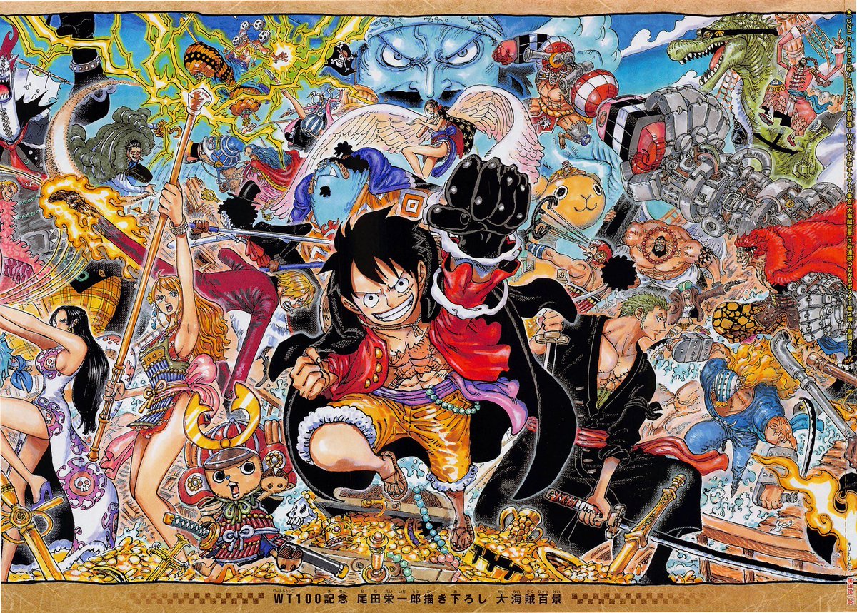 Bandygrass's tweet photo. Is there anyone better at drawing character splash images than Eiichiro Oda? 🤯 Just when I think he's drawn every One Piece composition and pose imaginable, he pulls out something crazy. There are hundreds of these... https://t.co/e4J9DurCA4