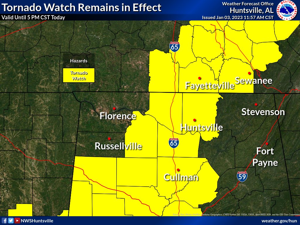 NWS Huntsville on Twitter "[1205PM] A Tornado Watch remains in effect