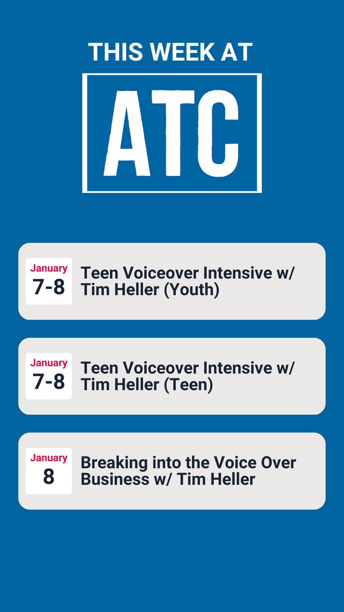 Here’s what’s going on this week at ATC! What are you most excited for? 

Never miss a moment by signing up for one of our classes or workshops: bit.ly/ATCWinter23