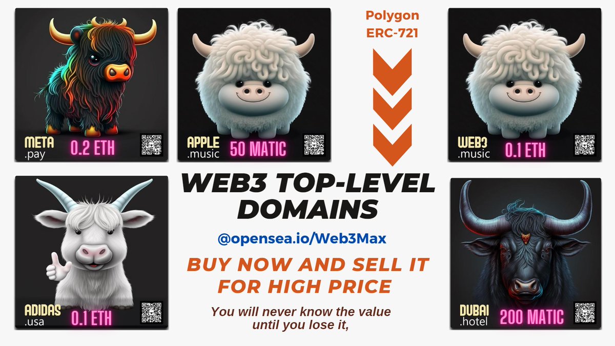 maxailive's tweet photo. @_NFTsPromoter @cybotz_nft VIP - Web3 Top Level Domains

🤑 Buy Now and sell it for High Price 

🔥https://t.co/pr5P9lhZuT https://t.co/NFRDqIOEPp