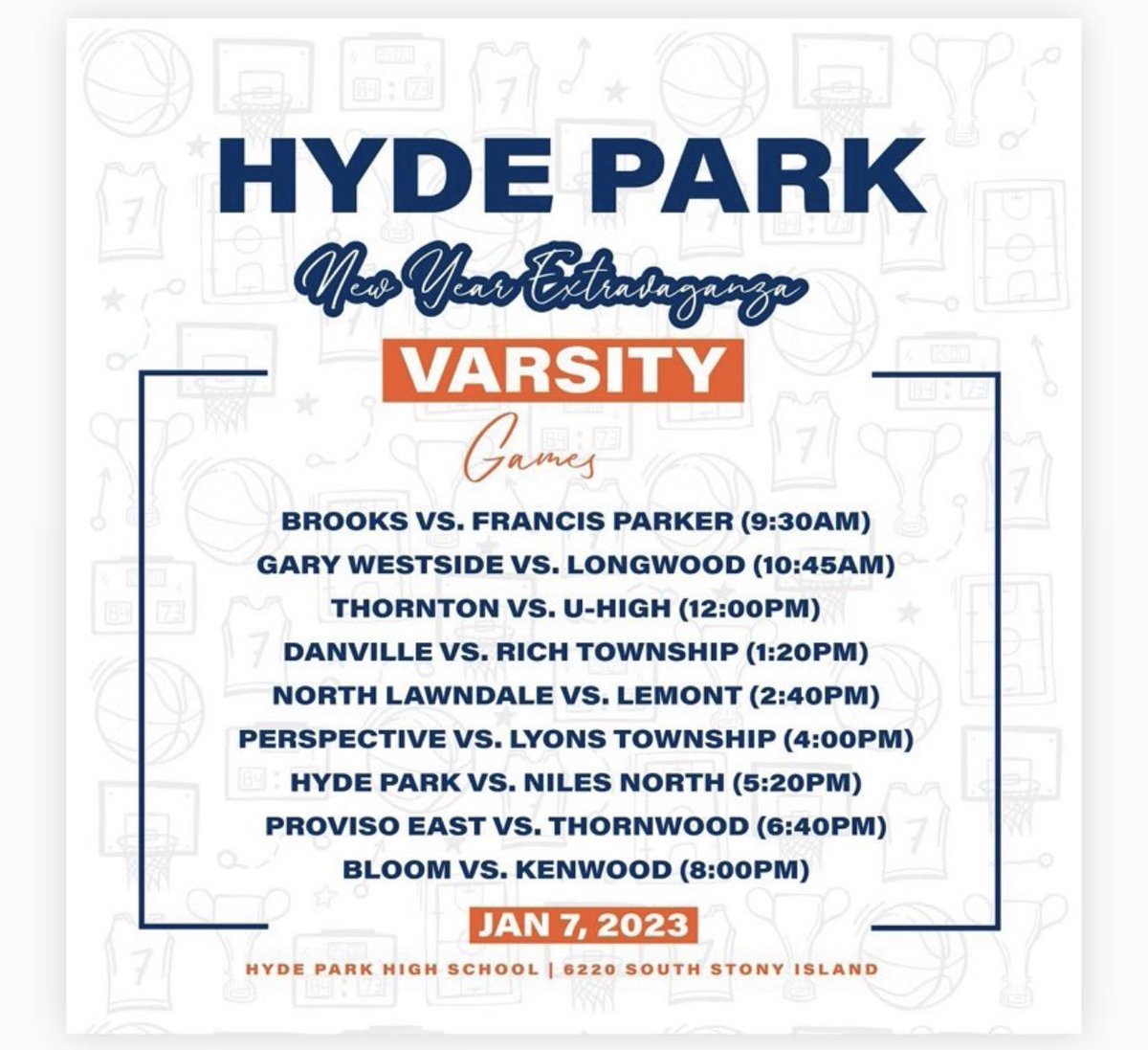 Hyde Park: New Year Extravaganza Full Day of High Level 🏀 Looking Forward to Attending <a href="/HydePark_BB/">Hyde Park Academy BB</a> <a href="/CoachTreal2/">Coach Treal Holland II</a> <a href="/joliver34/">JERREL JO OLIVER</a> <a href="/MIKE_IRVIN/">Mike Irvin</a> <a href="/KenwoodHoops/">Kenwood Mens’ Basketball</a> <a href="/RL_Hoops/">RecruitLook Hoops</a> #RLHoops