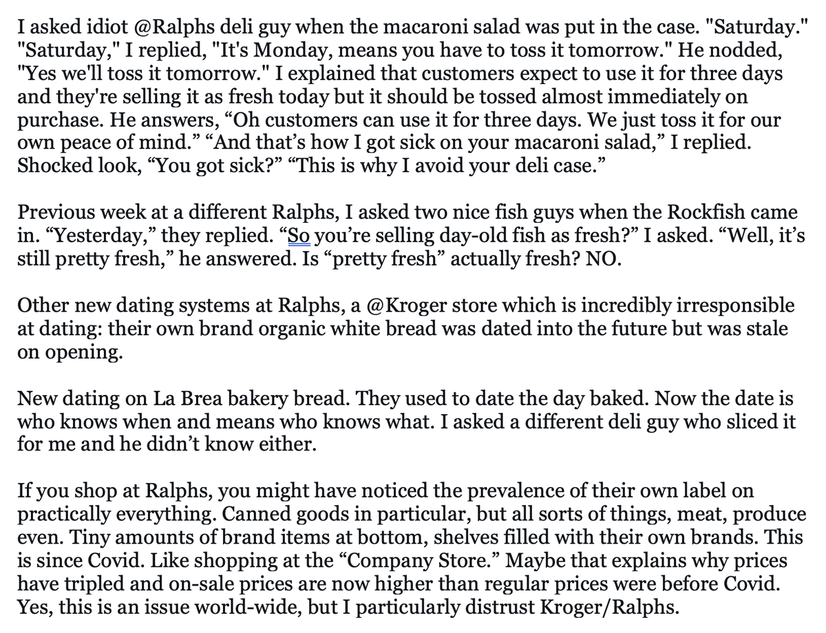 NancySussan's tweet photo. More tales from at-risk shopping at @Ralphs, a @Kroger store. I now ask a million questions because I know their deli case is filled with items about to expire. Their untrustworthy dating system gives basically no info about freshness. See details below: https://t.co/SqrsPS4ZAK