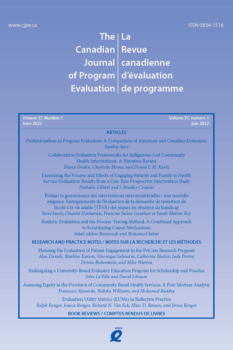 CJPE_RCEP's tweet photo. Enjoy CJPE Volume 37 Issue 1’s articles on a variety of #evaluation topics now at https://t.co/dpwRbTsKdn #openaccess https://t.co/AAnpGnGW6f