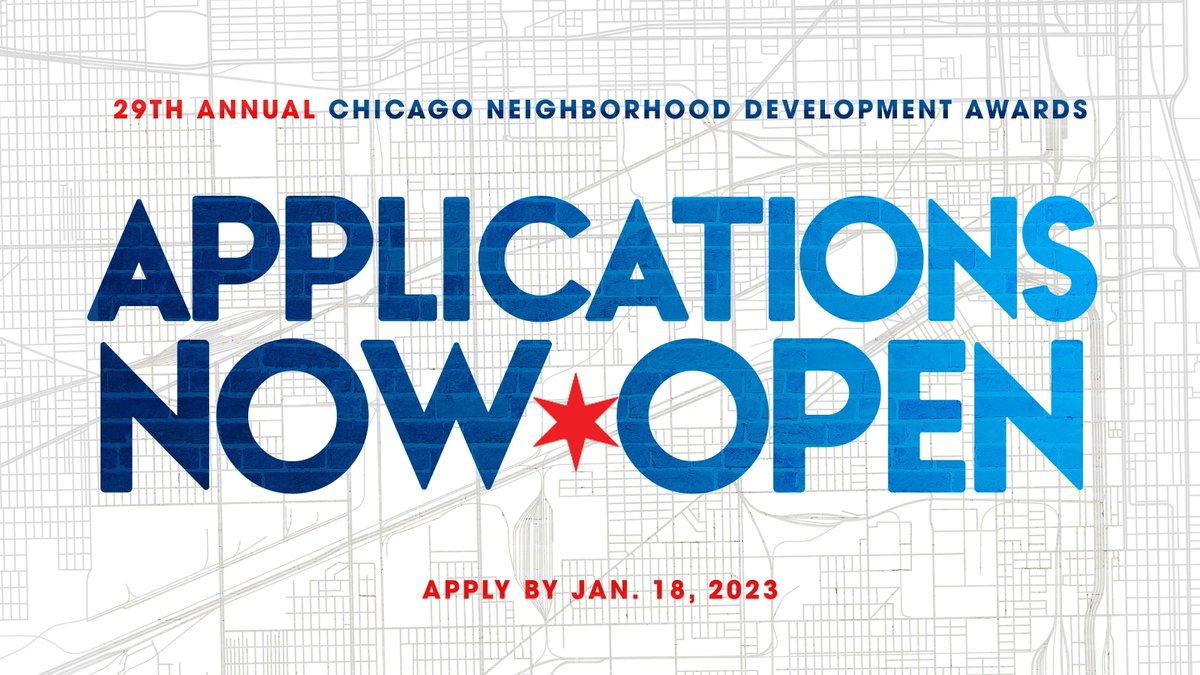 GoldinInstitute's tweet photo. Applications are open for the 29th Annual Chicago Neighborhood Development Awards! Get recognized for your work to build healthier neighborhoods in the Chicago metropolitan area. Apply today through January 18, 2023.  #CNDA29 https://t.co/Xow3PK1yut