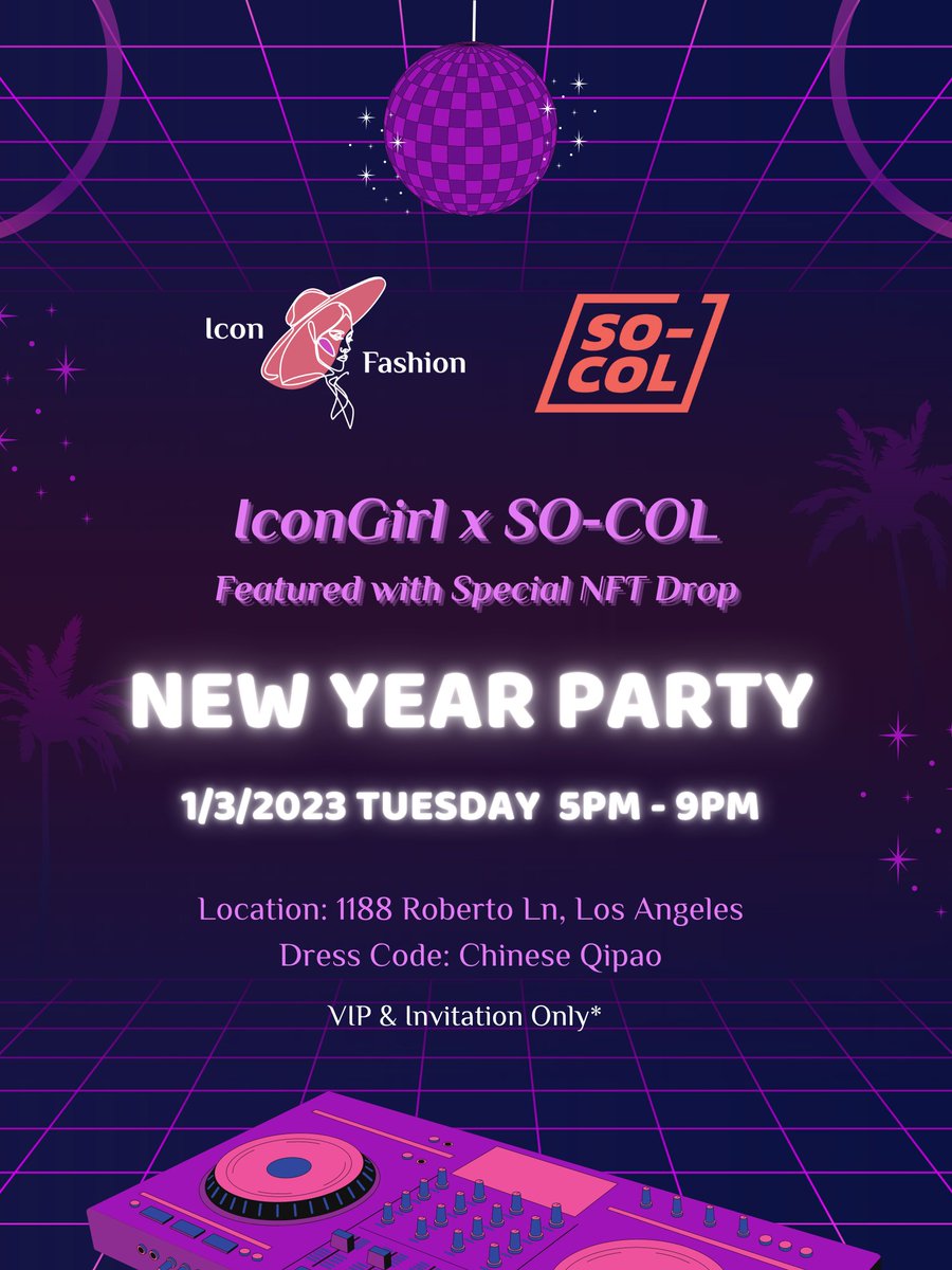 Join us today in LA to party with web3 whales and influencer IconGirls in qipao~

#NFT #IconGirl #Party #HappyNewYear #Web3 #Metaverse #SoCol #NFTCommunity