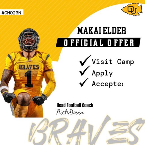 Makai Elder (@makaielder) on Twitter photo Excited to receive an offer from <a href="/OttawaBravesFB/">Ottawa Braves Football</a> AGTG <a href="/CoachHennes/">Tyler Hennes</a> <a href="/icoachdfb/">Coach D</a> <a href="/COACHRYMER/">Kalvin Rymer</a> Excited to receive an offer from <a href="/OttawaBravesFB/">Ottawa Braves Football</a> AGTG <a href="/CoachHennes/">Tyler Hennes</a> <a href="/icoachdfb/">Coach D</a> <a href="/COACHRYMER/">Kalvin Rymer</a>