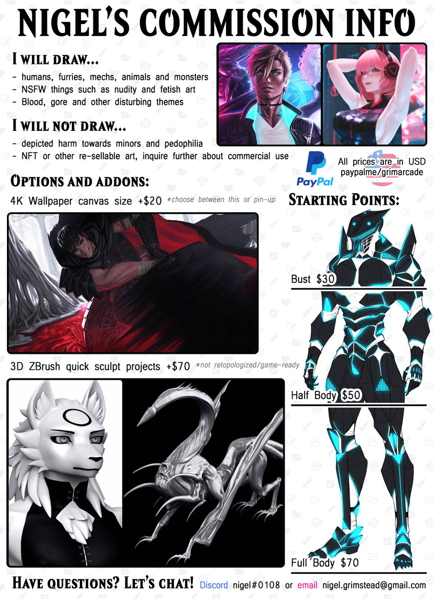 NigelGrimstead's tweet photo. ✎ Updated commission info for 2023
✦ NEW ✦ #3D #commissions are now available!!
#commissionsopen #commission #furryartwork #ArtistOnTwitter #HumanArtists #DigitalArtist 
Retweets are immensely appreciated 🔃 https://t.co/aej1YyAQUJ
