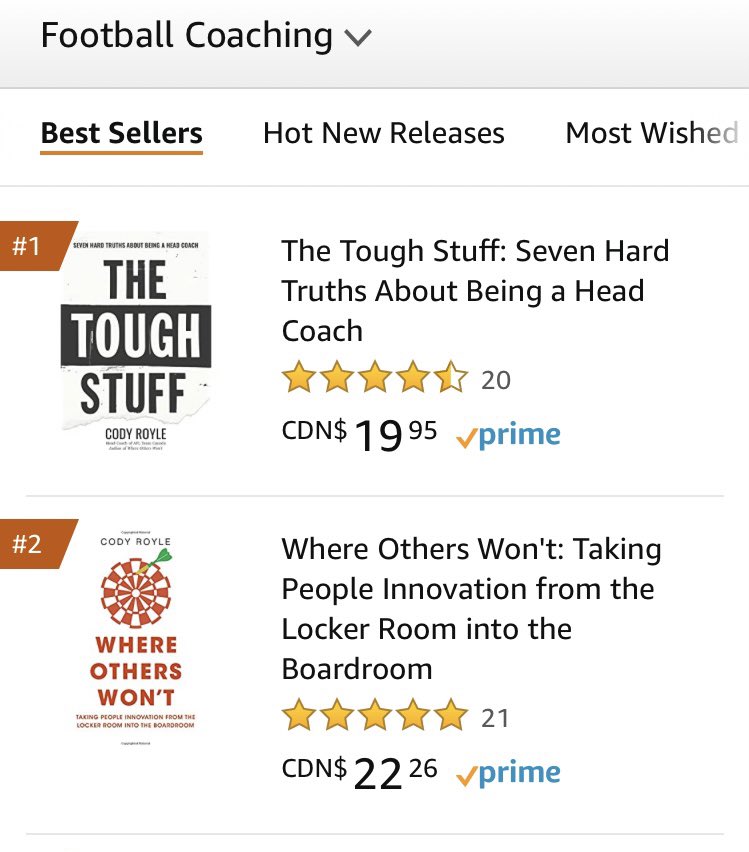 I’ve put both of my books on sale for 9.95 in every Amazon marketplace.

#TheToughStuff is about the emotional toll of head coaching.

#WhereOthersWont is about finding ways to innovate by capitalizing on your peoples’ strengths.

Also on Kindle &amp; Audiobook.

Enjoy 🙏🏽