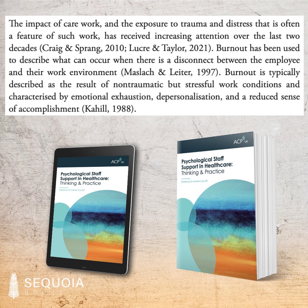 "Burnout is typically described as the result of nontraumatic but stressful work conditions &amp; characterised by emotional exhaustion, depersonalisation &amp; a reduced sense of accomplishment"

sequoia-books.com/catalog/conniff

@DrHConniff