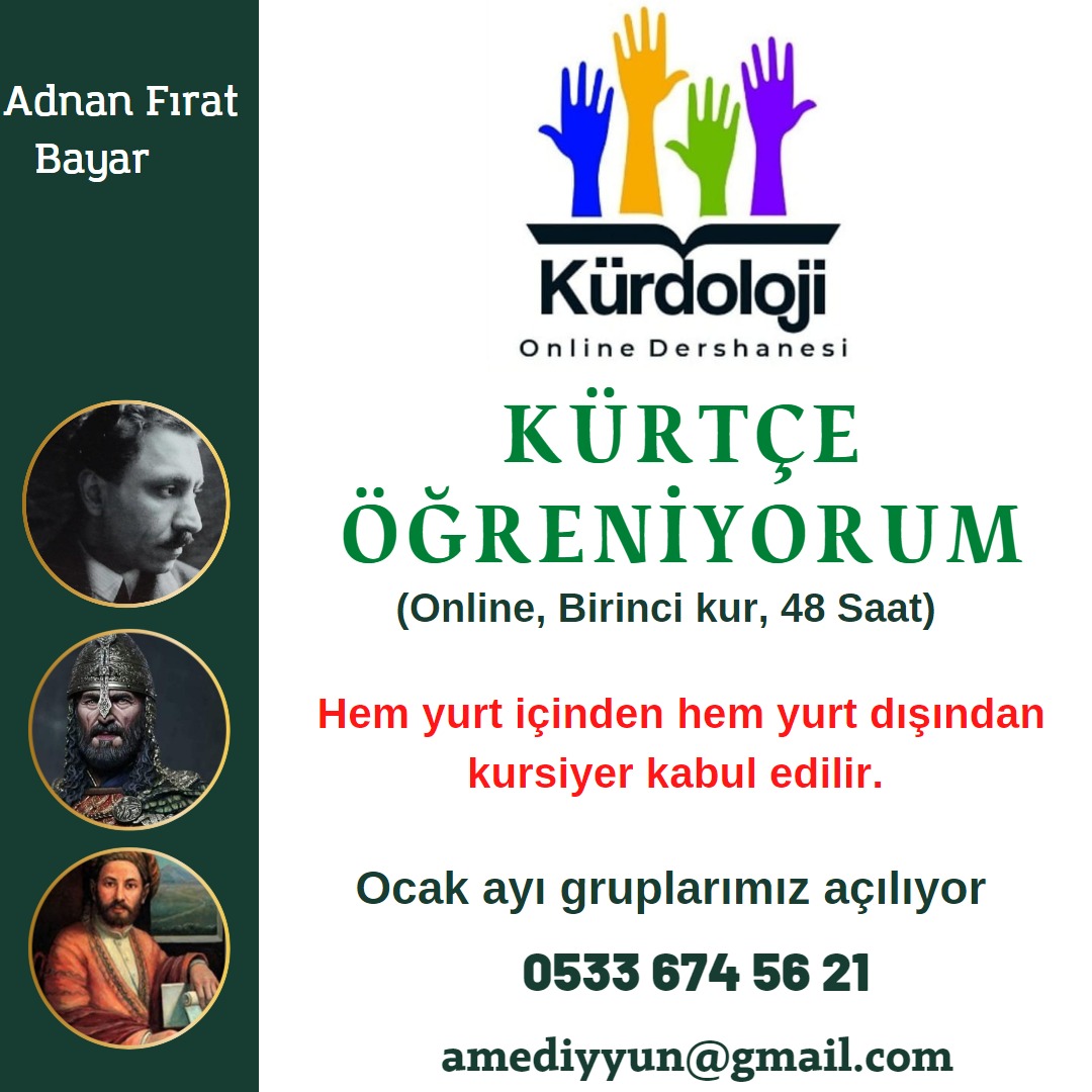 fevzibulganDil's tweet photo. Lütfen RT edelim...

Ocak ayı Kürtçe dersleri başlıyor. Bu ay için son fırsat. 
Di meha Çile de dersên Kurdî dest pê dikin. Derfeta dawî ya vê mehê. https://t.co/VXRg7eOwEG