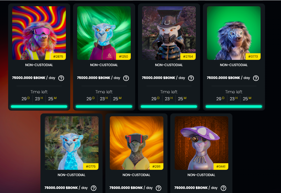Meech__8's tweet photo. Earning 75,000 BONK per day on each of my NFT's from staking @JungleCatsIO - platform experience was flawless &amp; non-custodial staking allows me to keep earning SPL token #GROAR- doesn't get better than this... {5.5.5}  💟🔥💟🔥💟🔥 

#Solana 
#SOL 
#OGproject
#ETH (come on over=) https://t.co/K9MBxnPcgG