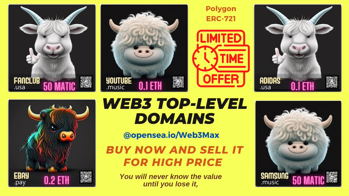 maxailive's tweet photo. Web3 Top Level Domain @opensea 

🔥https://t.co/pr5P9lhZuT

🤑 Buy Now and sell it for High Price 

#NFT #domainname #NFTCommunity #nftart #investing #web3 #web3domains #web3domaincollector #nftdomains #nftdomains #nftdomain #viral #dubai #uae #Metaverse #offer #NFTs #nftdomain https://t.co/b8cG2OfIdw