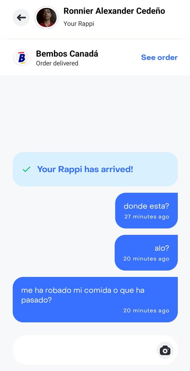 MrDragoon10's tweet photo. Esta gente, como el señor Ronnier Alexander Cedeño, que cree que puede salirse con la suya con robarte tu comida realmente me molesta. @PeruRappi no pueden permitir que esta persona siga en su plataforma. Ademas, reembolsen el pedido, que la ayuda en su app no ha hecho nada. https://t.co/rECPQ24v84