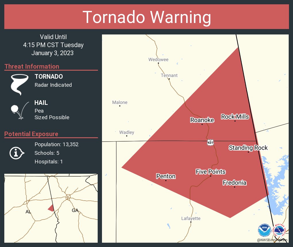NWS Tornado on Twitter "Tornado Warning including Roanoke AL, Rock