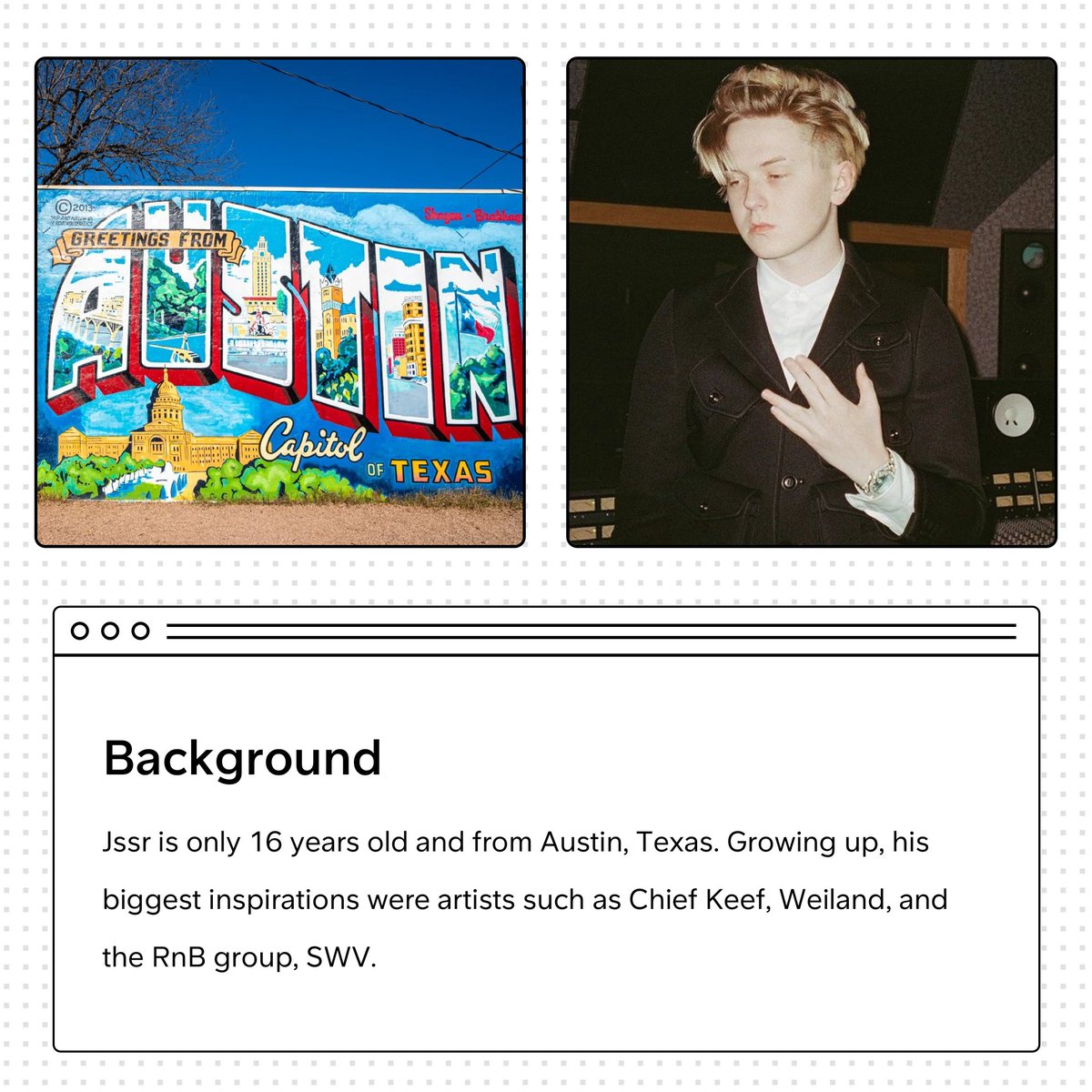 SoundCloud's tweet photo. This week's @kidstakeover_ artist to watch is #jssr -- Hailing from Austin, Texas, jssr is in a lane of his own. With genre-bending production and uniquely catchy vocals, jssr's sound is seriously unforgettable. Keep your eye on him! https://t.co/duPf5rPzW2